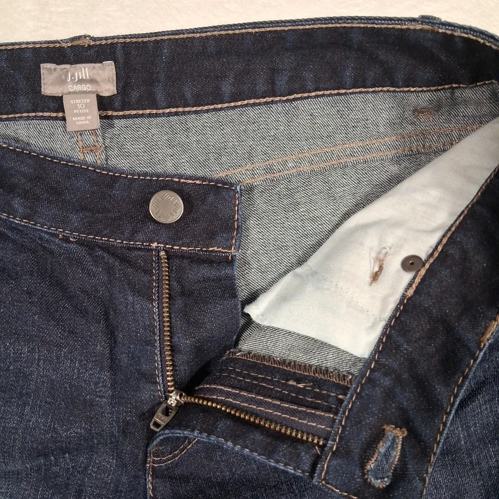 J Jill Cargo Jeans Womens 10‎ Petite Dark Wash Stretch Straight Leg Denim Preppy